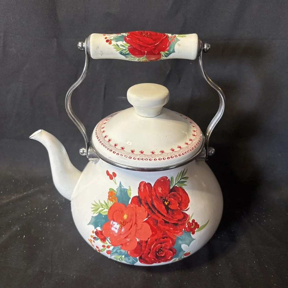 The Pioneer Woman Cheerful Rose 1.9 Quart Tea Kettle Enamel on Steel